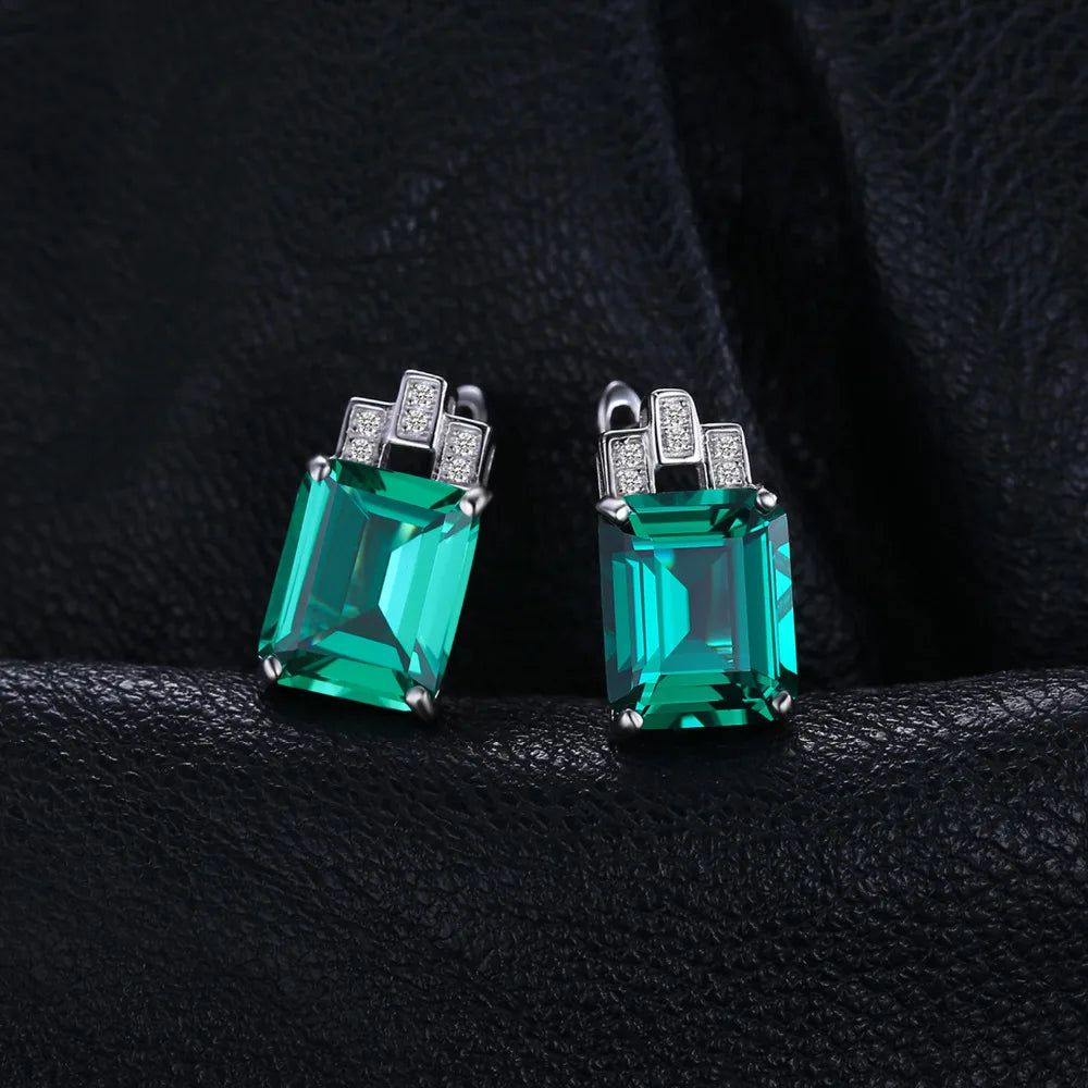 Elegant 8ct Green Simulated Nano Emerald 925 Sterling Silver Hoop Earrings