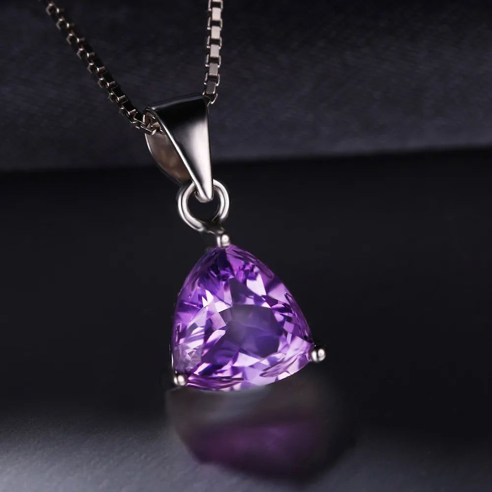 Sophisticated 1.6ct Triangle Amethyst Pendant in 925 Sterling Silver - Pendant Only