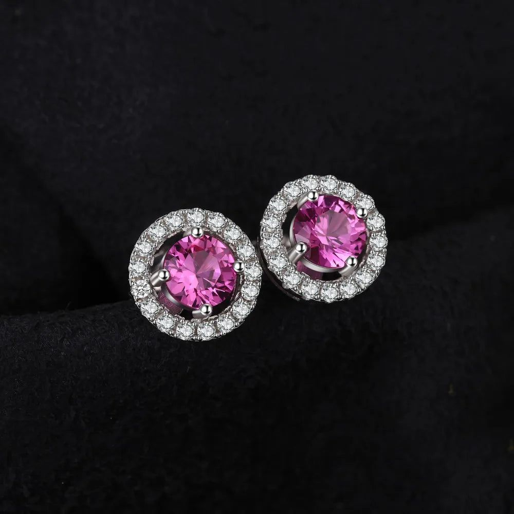 Stunning 1.3ct Created Pink Sapphire Stud Earrings in 925 Sterling Silver - Elegant Gemstone Jewelry