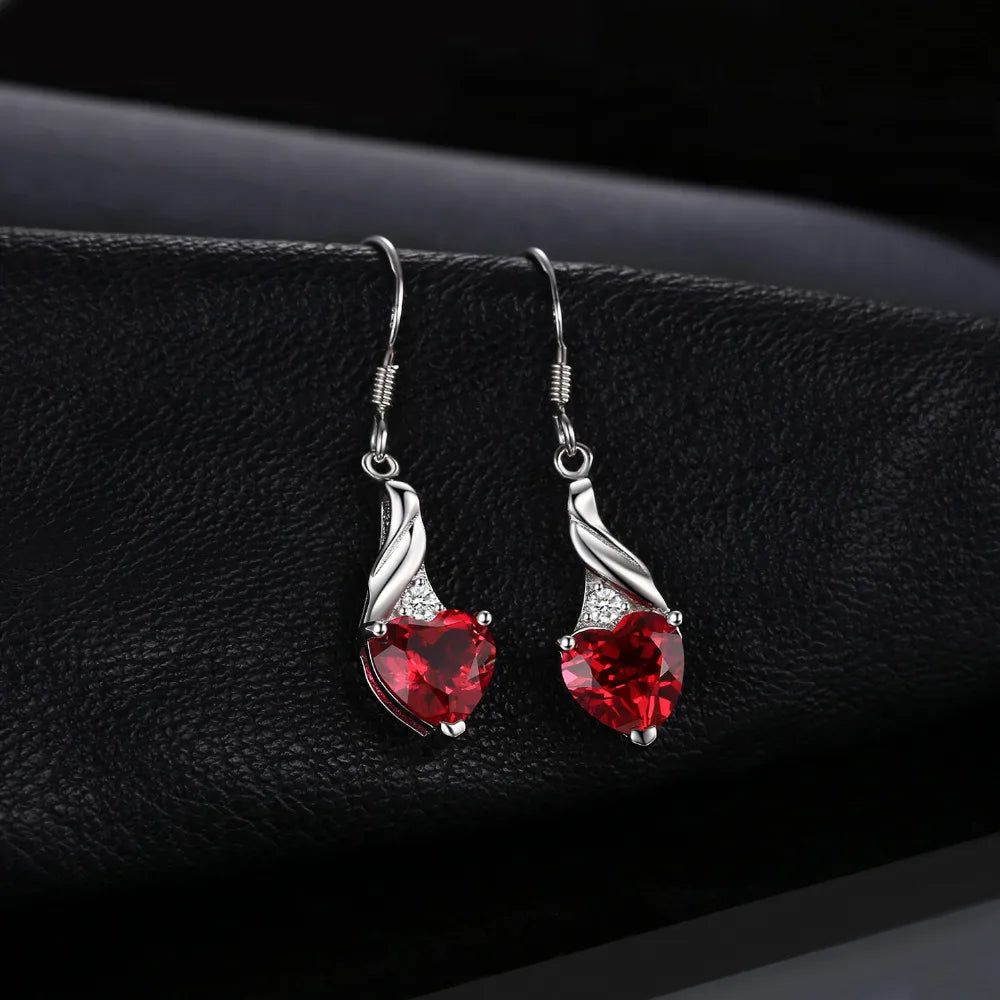 Heart-Shaped 5ct Created Red Ruby Sterling Silver Drop Earrings in Fine Jewelry