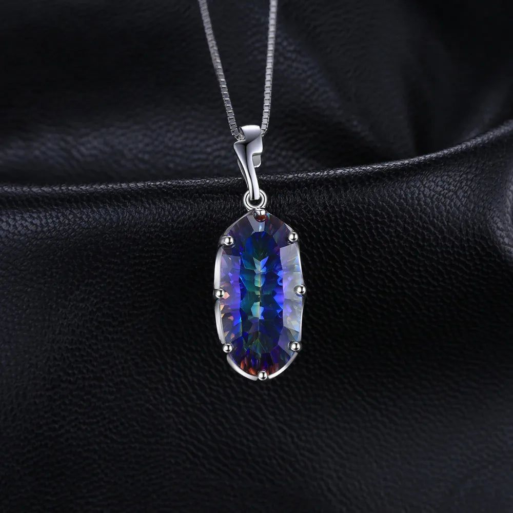 Mystical Blue Rainbow Quartz Pendant in 925 Sterling Silver - Choker Style, Pendant Only