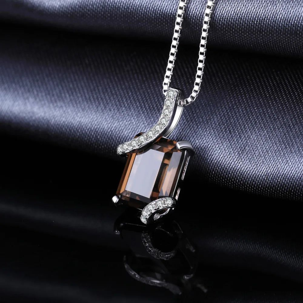 Emerald Cut Smoky Quartz 2.2ct Silver Pendant - Fashionable 925 Sterling Jewelry