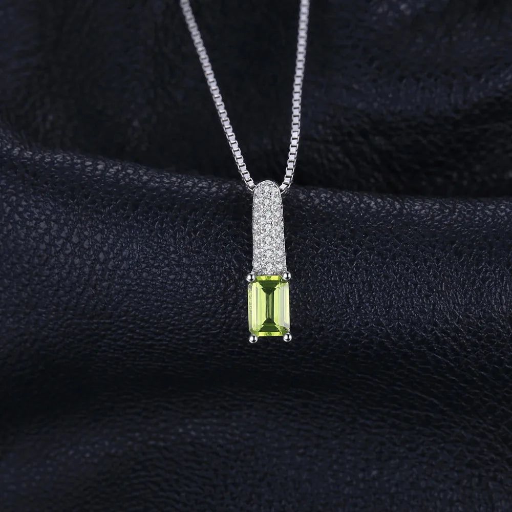 Emerald Cut Peridot Pendant in 925 Sterling Silver - Elegant Gemstone Necklace (Pendant Only)