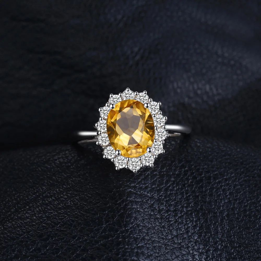 1.8ct Natural Citrine Halo Ring in 925 Sterling Silver Inspired by Princess Diana