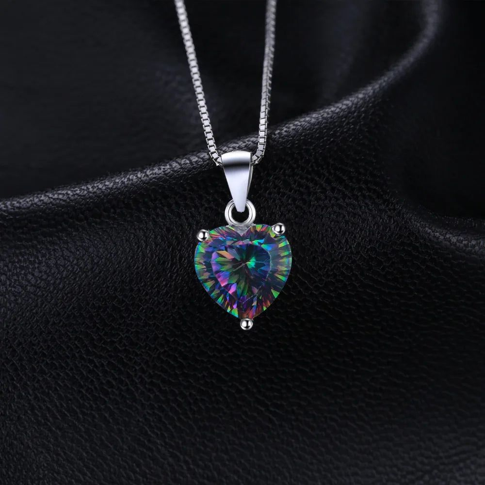 Heart-Shaped Natural Rainbow Fire Mystic Quartz Pendant in 925 Sterling Silver - No Chain Included