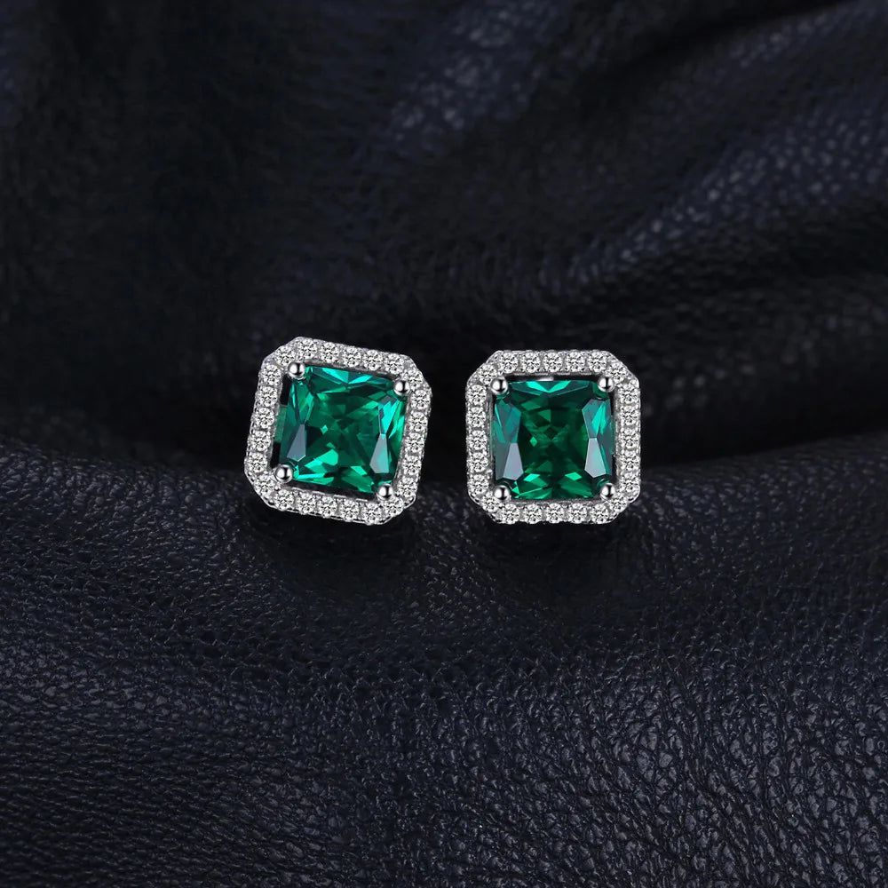 Square 1.1ct Nano Emerald Stud Earrings in 925 Sterling Silver - Elegant Gemstone Jewelry