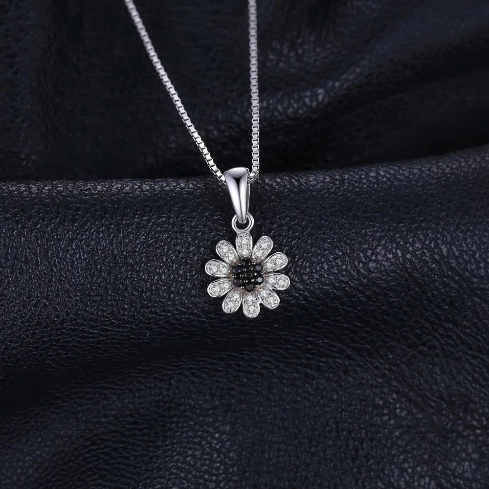 Elegant Flower Black Spinel 925 Sterling Silver Pendant - Fine Jewelry Choker (Pendant Only)