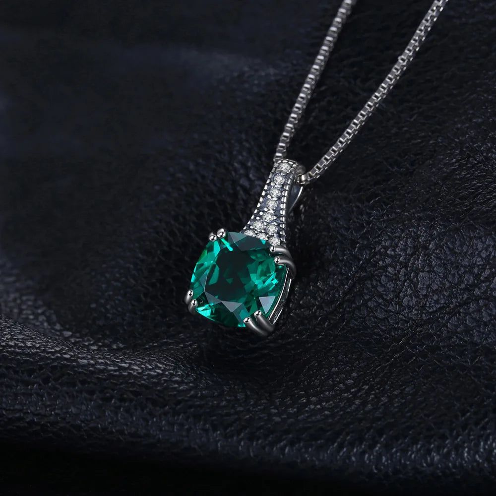 Elegant 2.1ct Cushion Simulated Nano Emerald 925 Sterling Silver Pendant Jewelry - Pendant Only