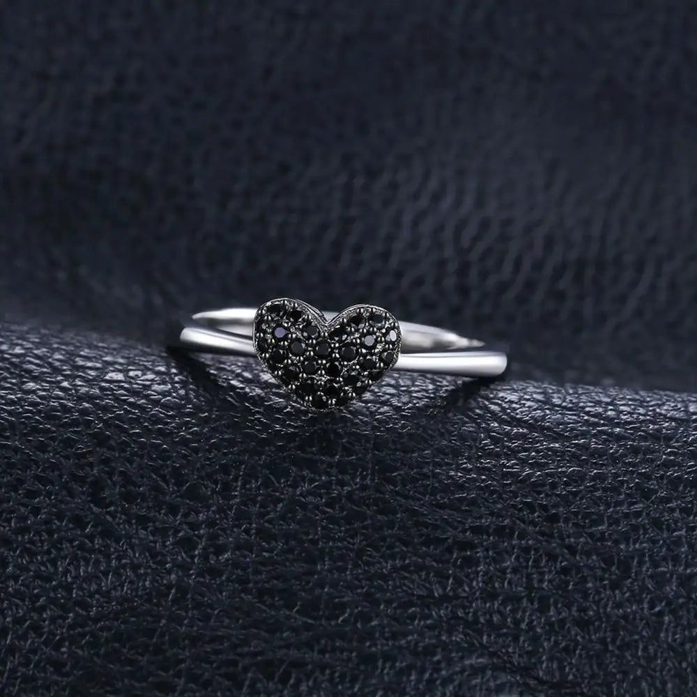 Charming Heart-Shaped Promise Ring in 925 Sterling Silver with Natural Black Spinel Gemstone