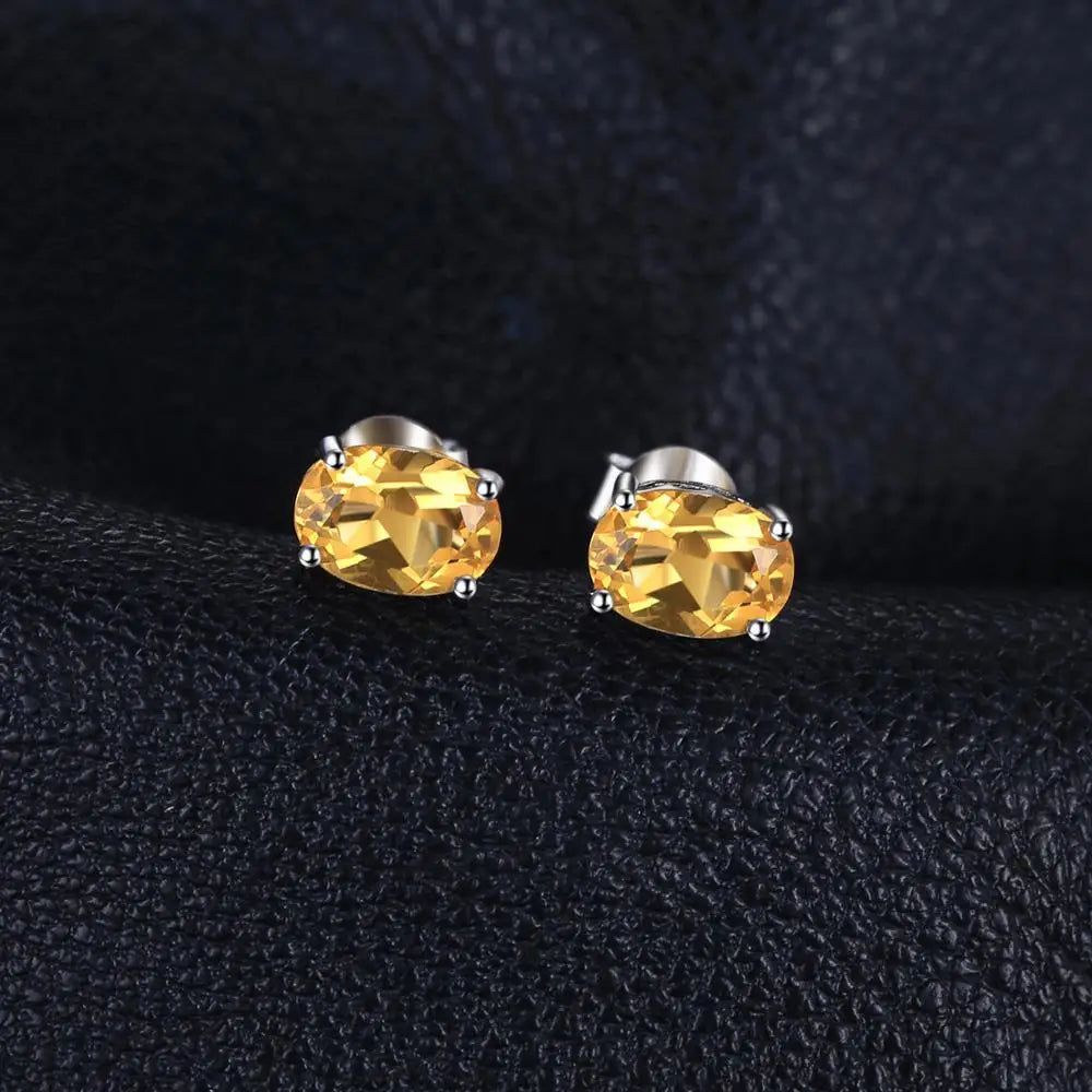 Fashionable Oval Yellow Citrine Stud Earrings in 925 Sterling Silver