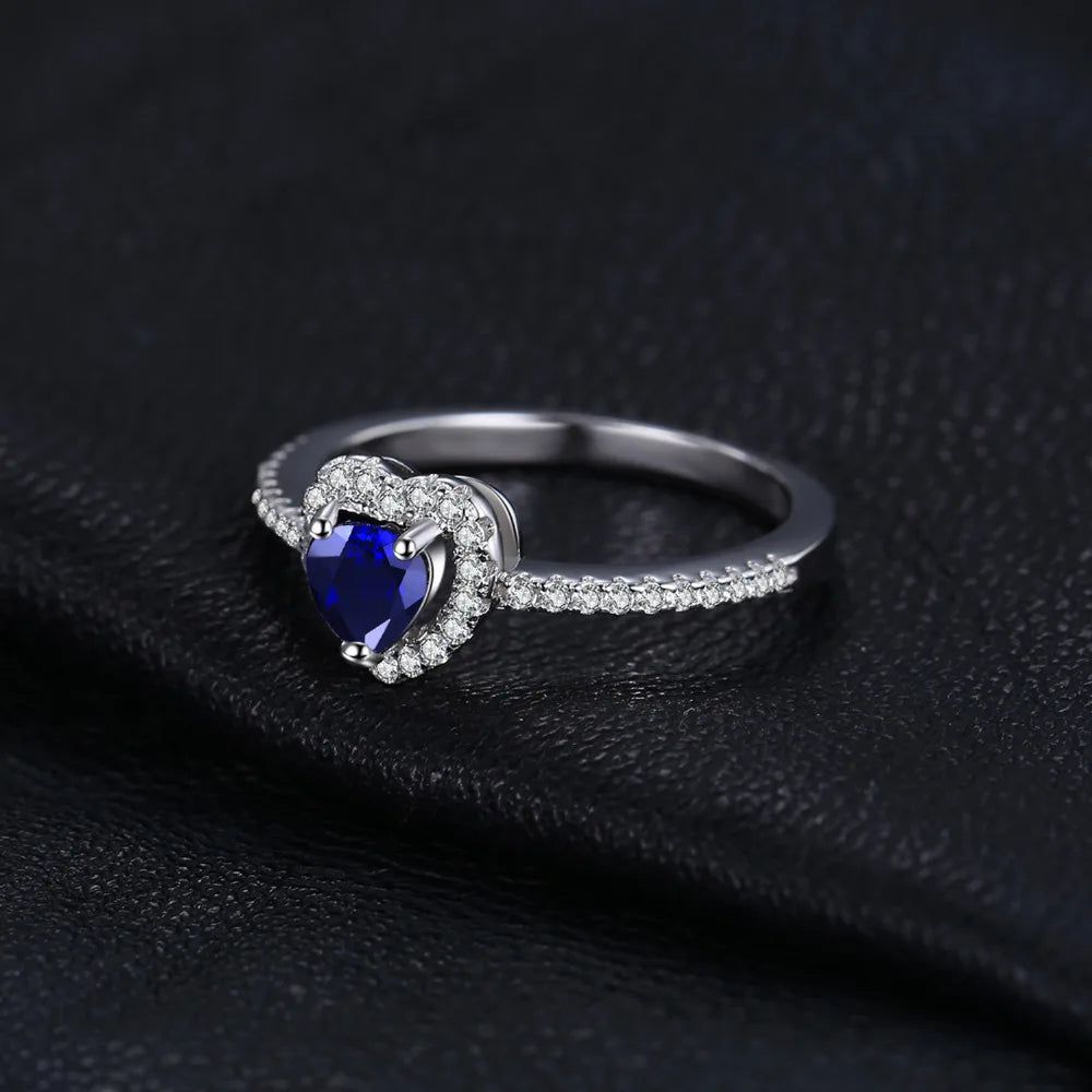 Sophisticated Heart-Shaped Blue Sapphire Halo Ring in 925 Sterling Silver