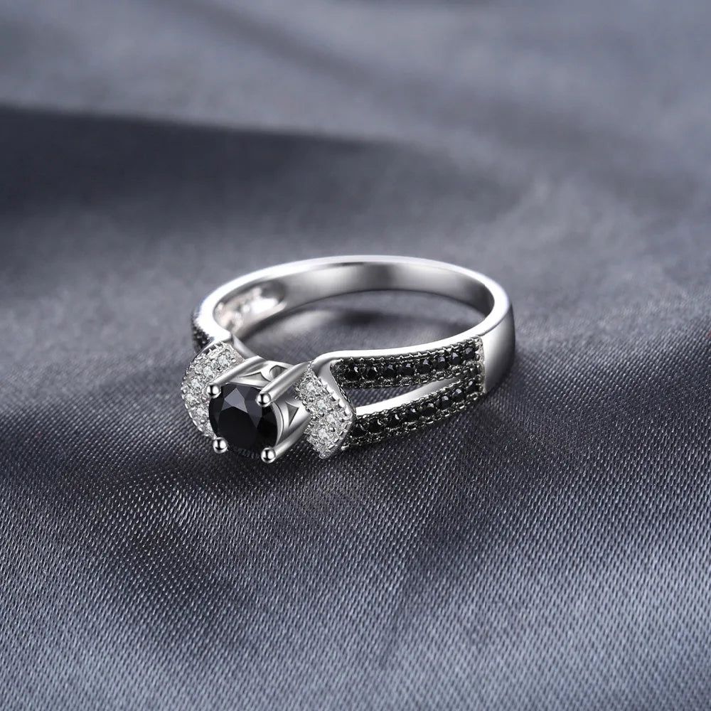 Fashionable Natural Black Spinel and Sterling Silver Band Ring