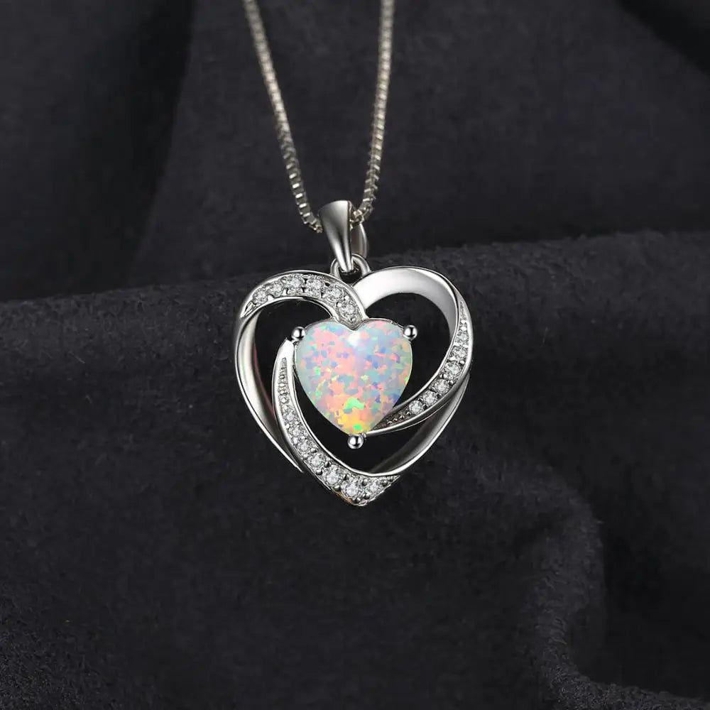 Heart-Shaped 2.4ct Created Opal Pendant in 925 Sterling Silver - Pendant Only