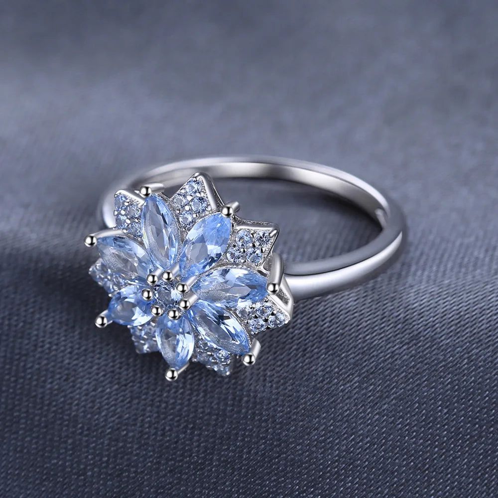 Elegant 1.2ct Light Blue Spinel Sterling Silver Flower Cocktail Ring