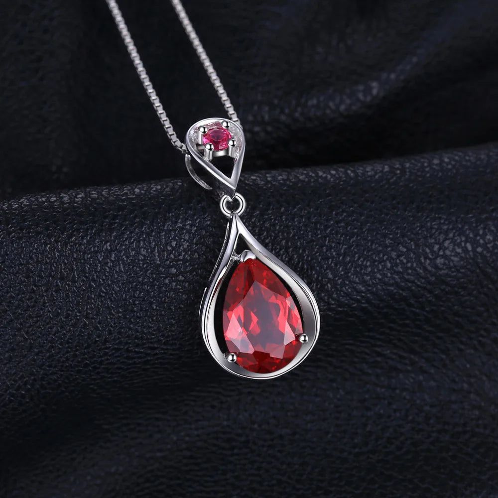 Water Drop Ruby Pendant - 3.8ct Created Ruby in 925 Sterling Silver, Pendant Only