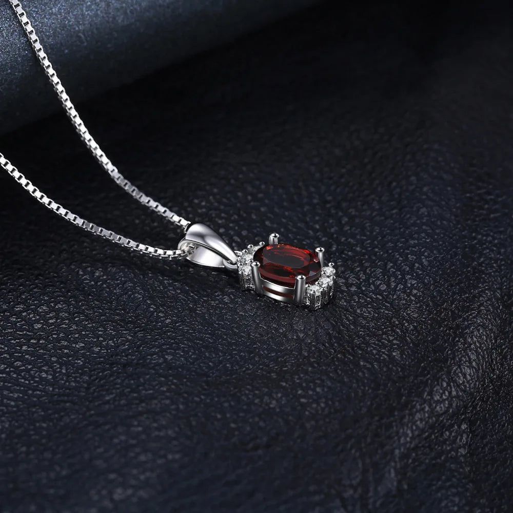 Sterling Silver Oval Red Garnet Pendant - Natural Gemstone Jewelry (Pendant Only)