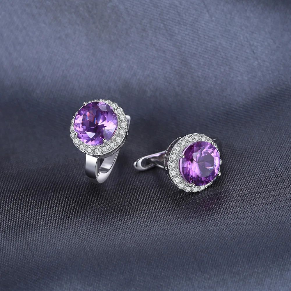 Elegant 5.6ct Created Alexandrite Sapphire Hoop Earrings in 925 Sterling Silver Fine Jewelry