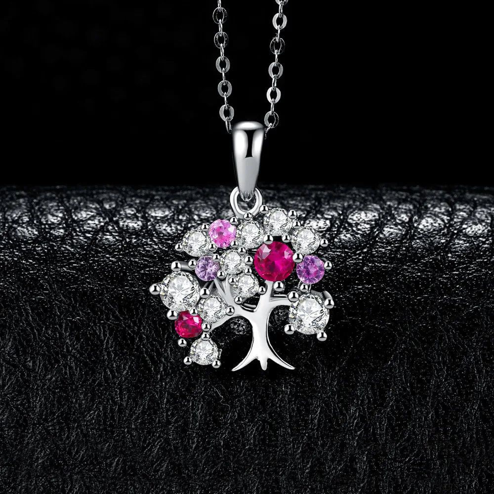 Life Tree Ruby Pendant in 925 Sterling Silver - Statement Gemstone Choker, Pendant Only