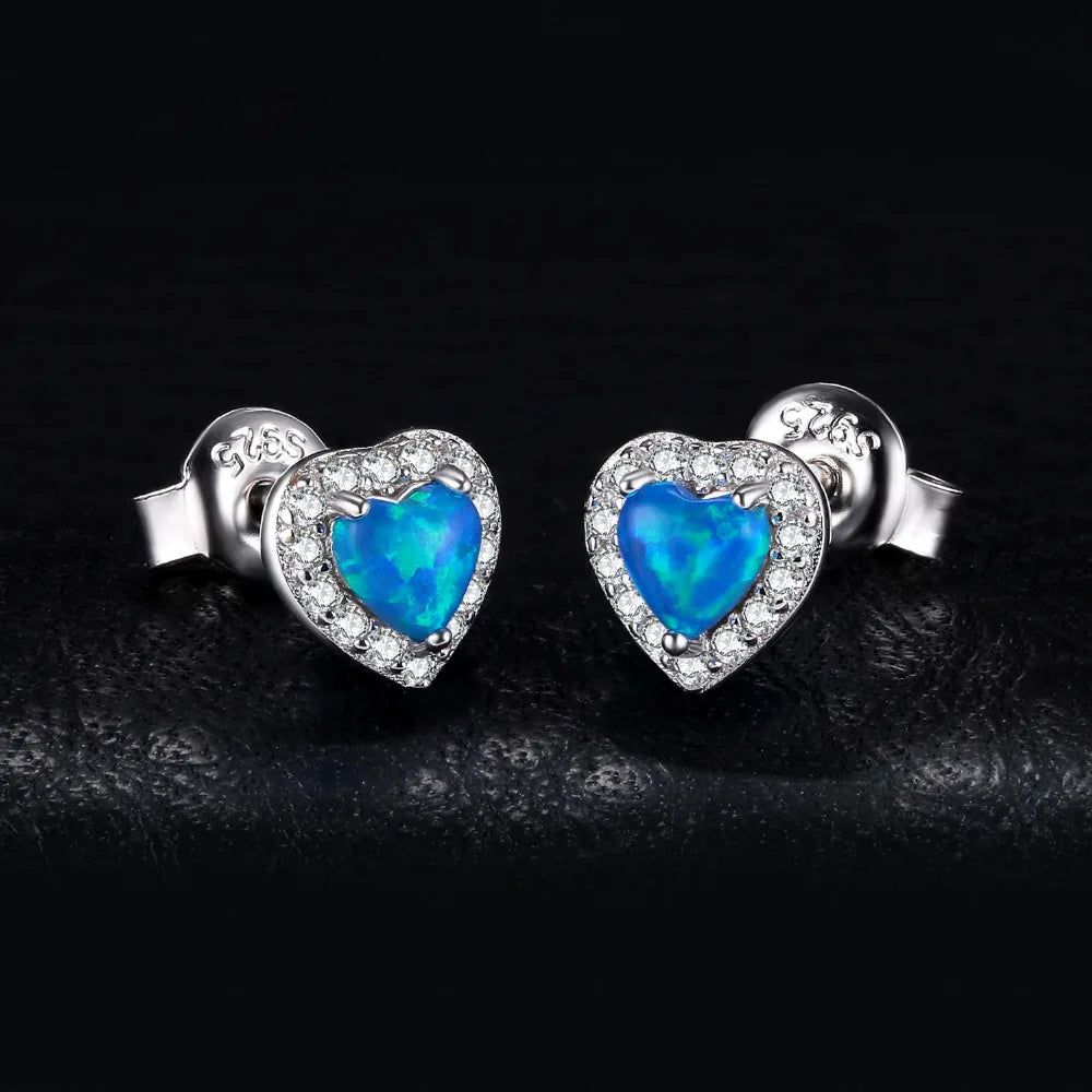 Heart-Shaped Created Blue Opal Sterling Silver Stud Earrings - Fashionable Fine Jewelry