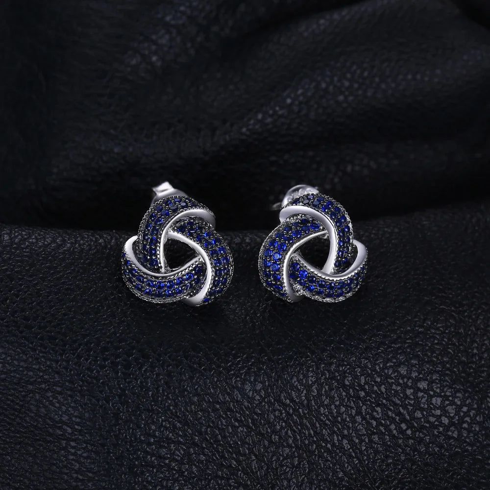 Fashionable Blue Spinel Flower Knot Stud Earrings in 925 Sterling Silver