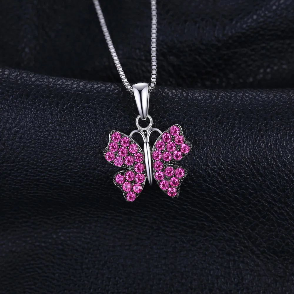 Elegant Butterfly Pink Ruby Pendant in 925 Sterling Silver - Statement Gemstone Design