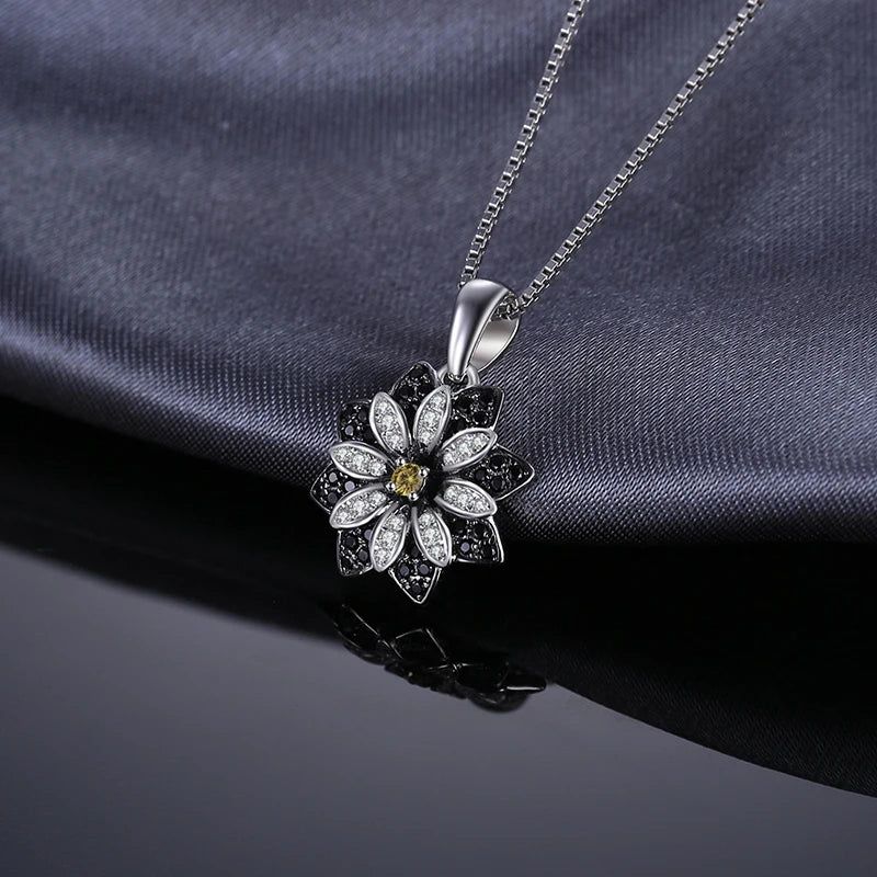 Sophisticated Flower-Shaped Smoky Quartz and Black Spinel Pendant in 925 Sterling Silver - Pendant Only