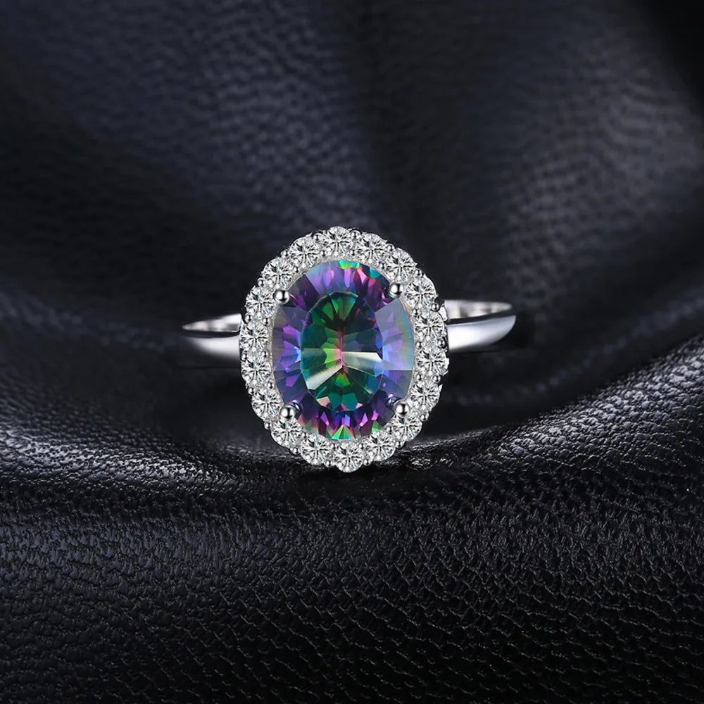 3.4ct Mystic Rainbow Quartz Halo Ring in 925 Sterling Silver - New Collection