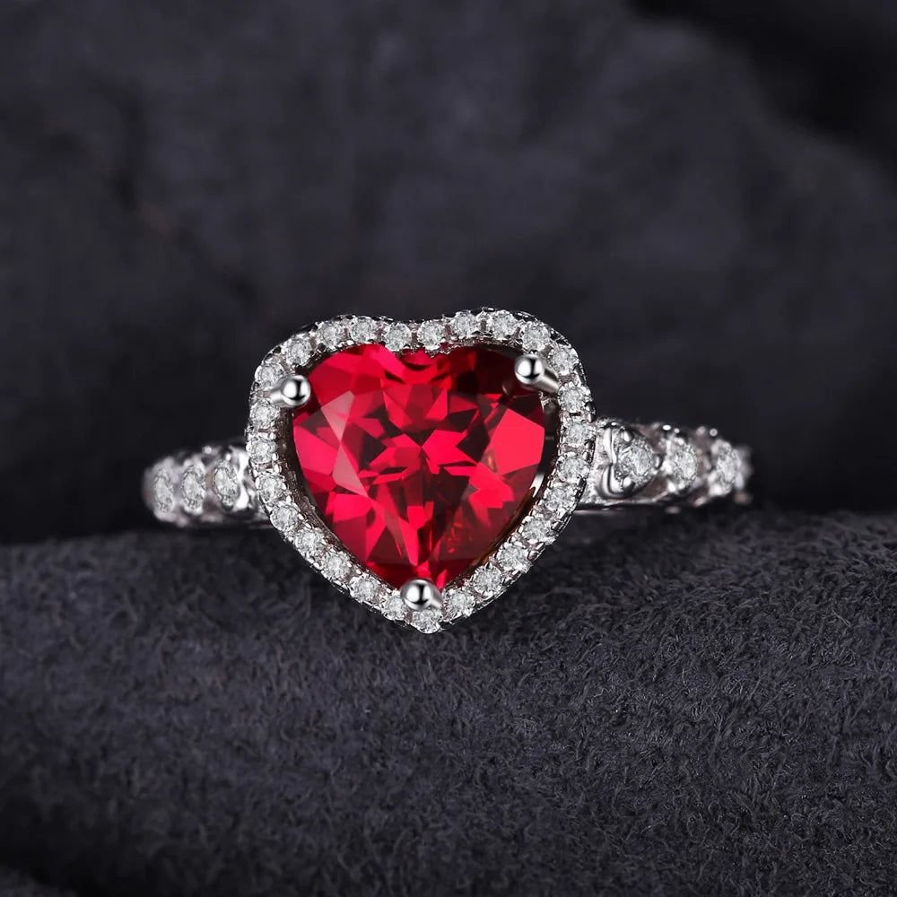 Heart-Shaped 2.5ct Lab-Created Ruby Ring in 925 Sterling Silver Gemstone Jewelry