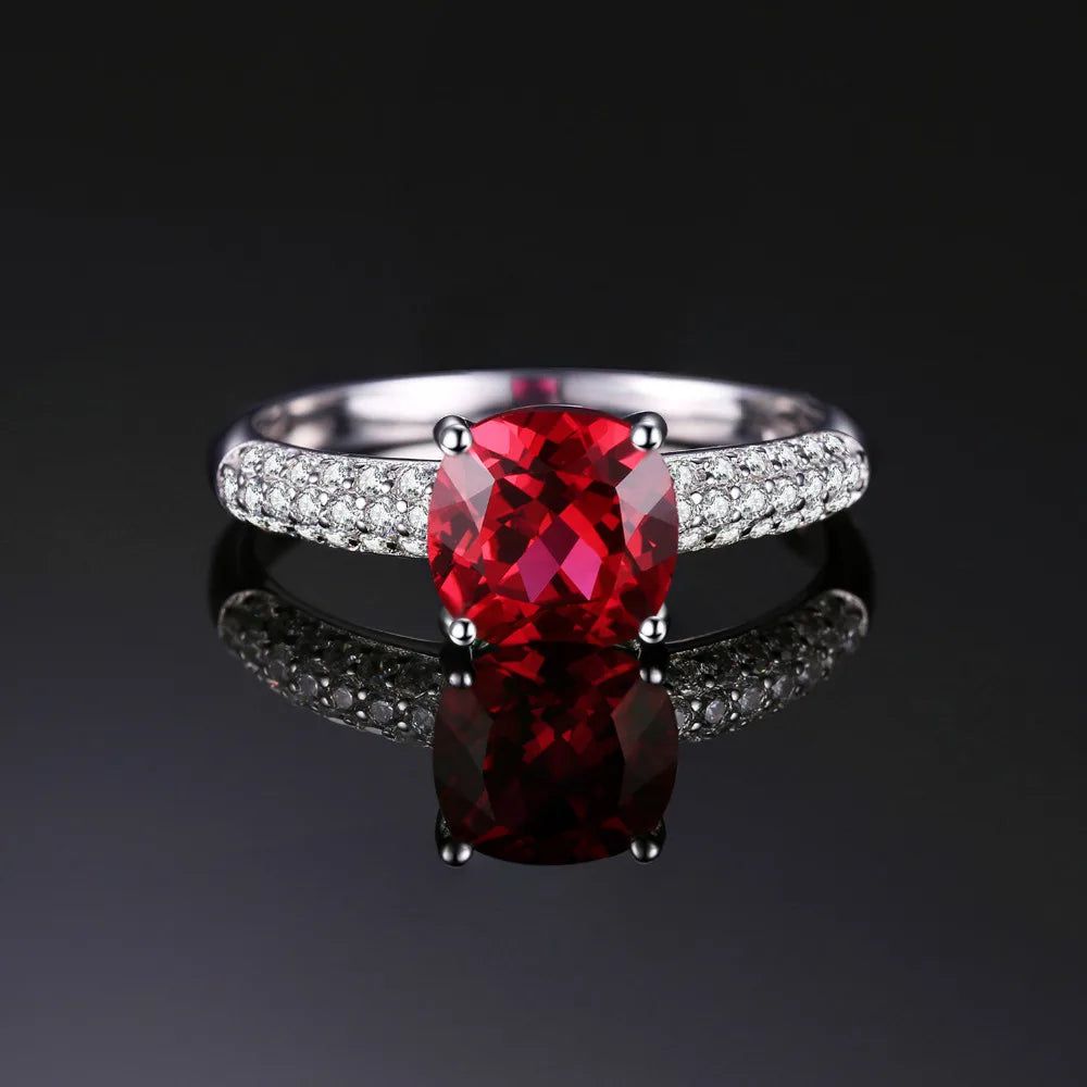 Luxurious 2.2ct Created Pigeon Blood Red Ruby Solitaire Ring in 925 Sterling Silver