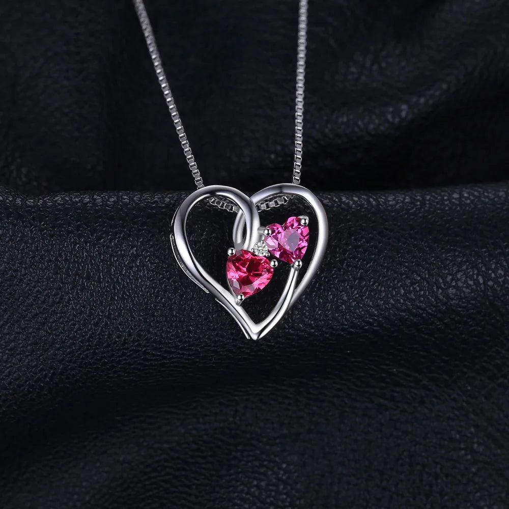 Heart-Shaped Pendant with 1.2ct Created Ruby and Pink Sapphire in 925 Sterling Silver - Pendant Only