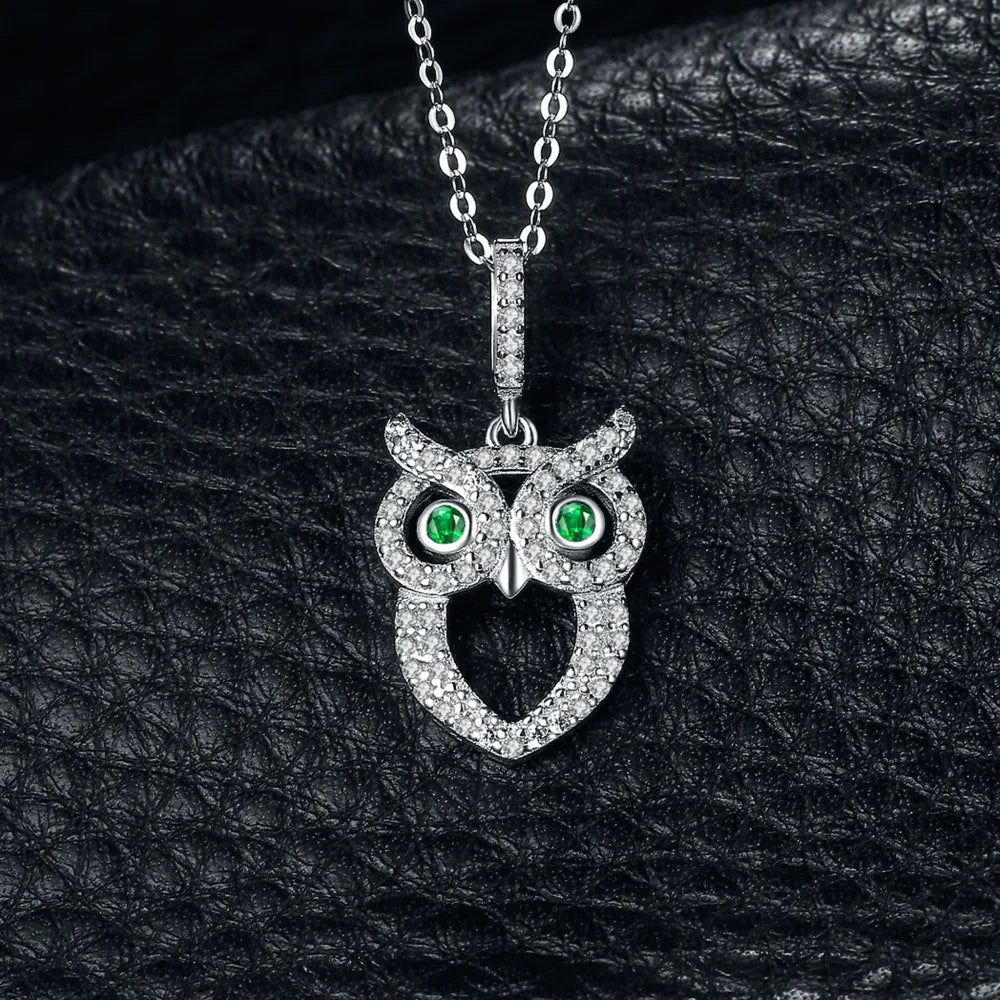 Owl Pendant with Simulated Nano Emerald in 925 Sterling Silver - Fine Jewelry (Pendant Only)