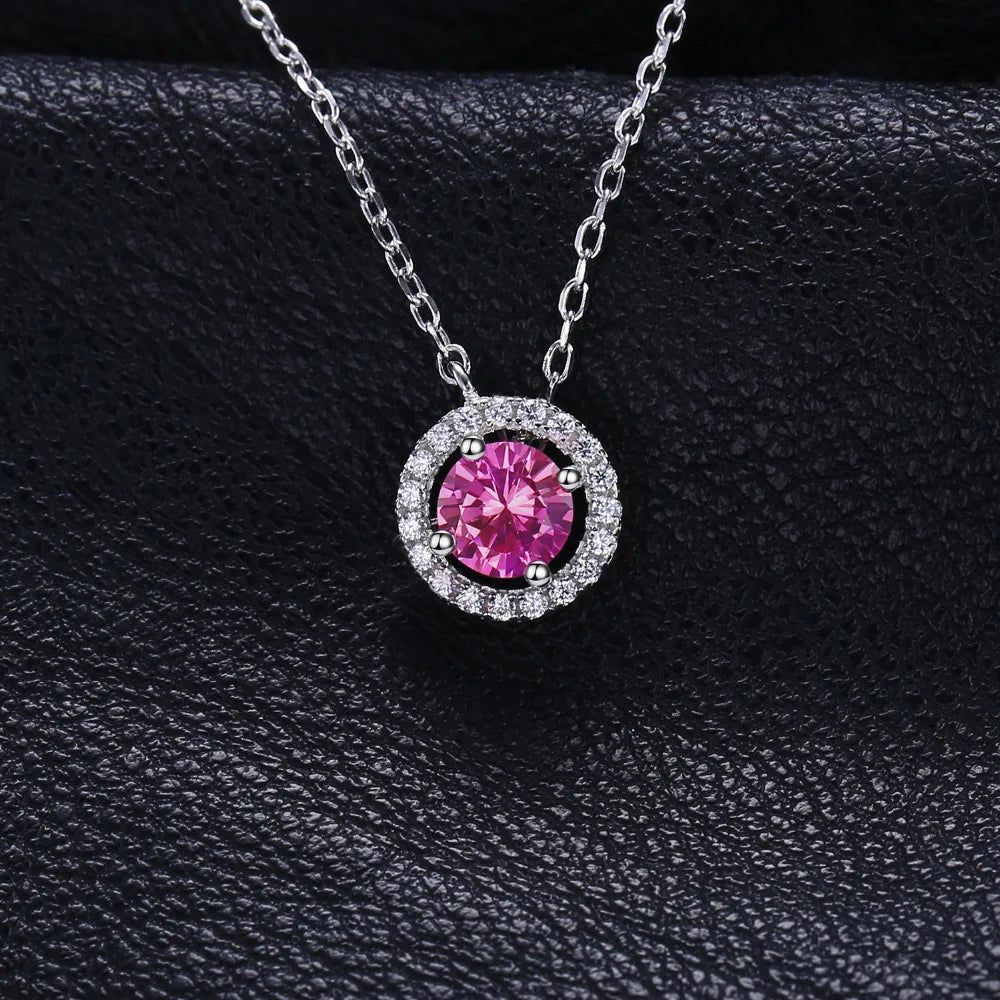 1.1ct Round Created Pink Sapphire Pendant Necklace in 925 Sterling Silver - Elegant Fine Jewelry 45cm