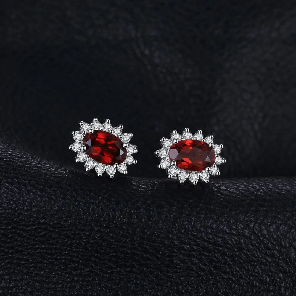 Garnet Elegance: 1.1ct Natural Red Gemstone Stud Earrings in 925 Sterling Silver