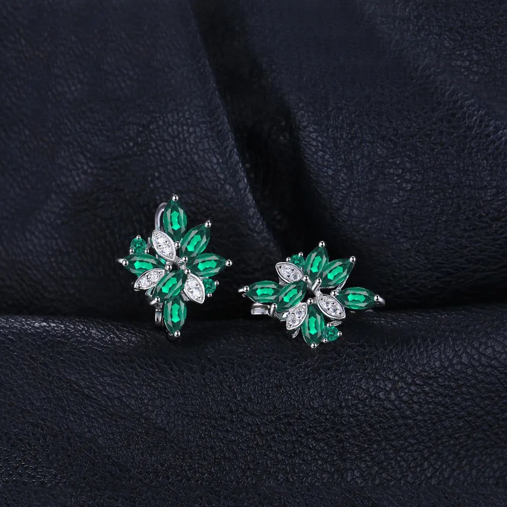 Elegant 2.4ct Green Simulated Nano Emerald Sterling Silver Dangle Clip Earrings