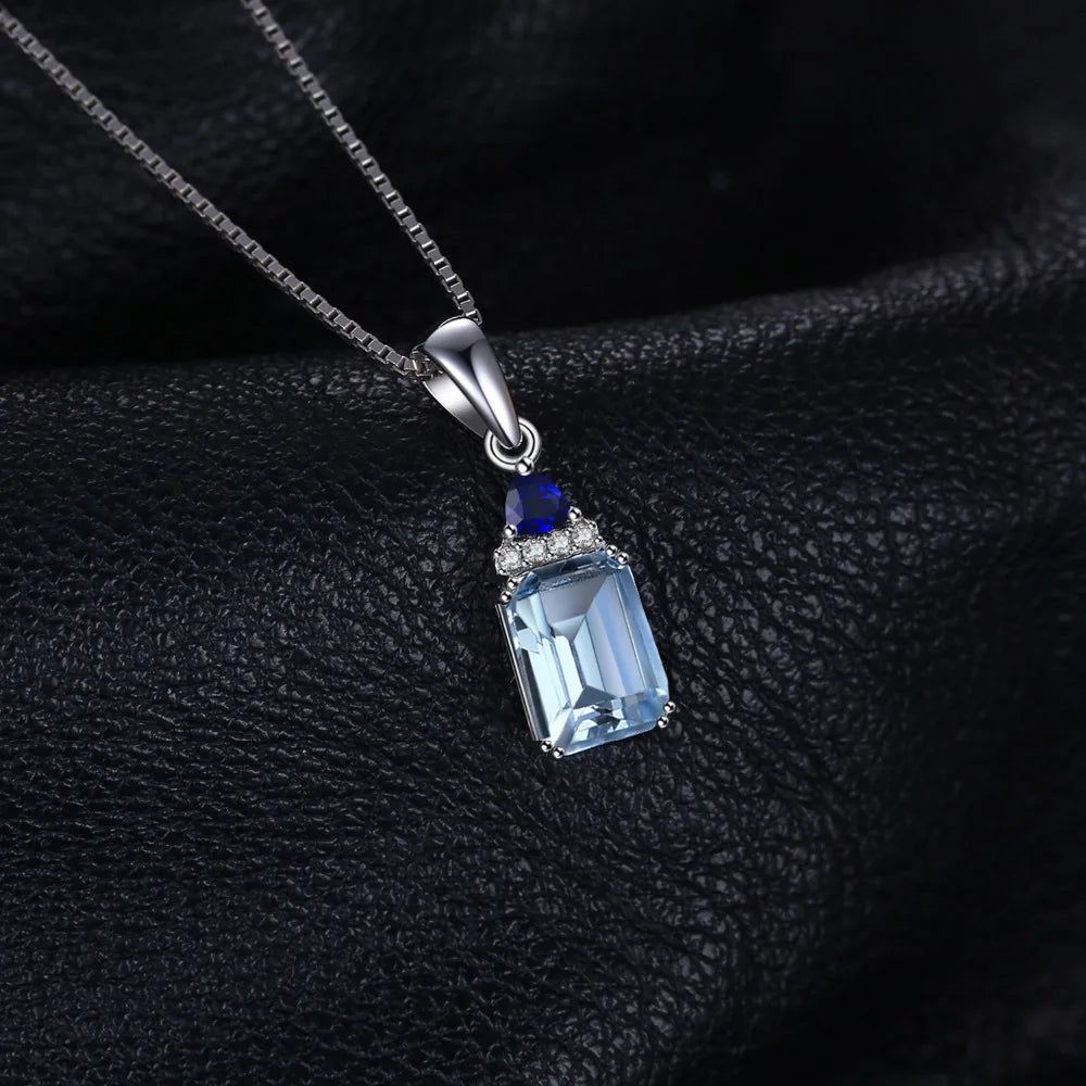 Emerald Cut Sky Blue Topaz Pendant in 925 Sterling Silver – 1.7ct Created Sapphire Charm