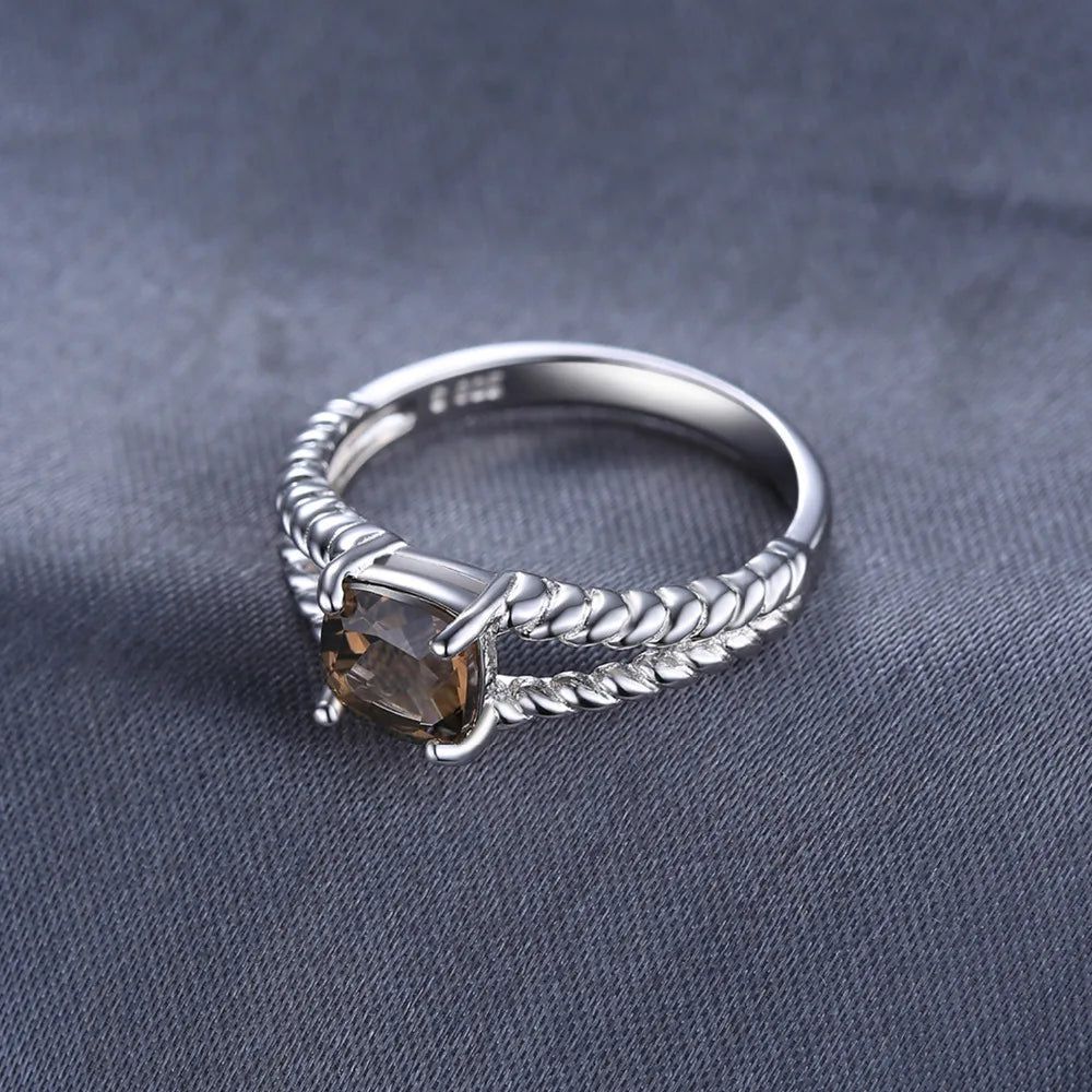 Elegant Smoky Quartz Sterling Silver Solitaire Ring - Natural Gemstone Jewelry Band