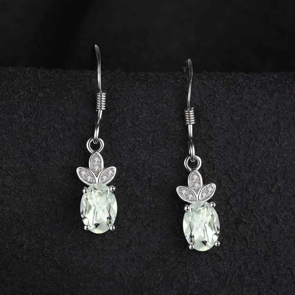 Elegant 1.9ct Green Amethyst Drop Earrings in 925 Sterling Silver