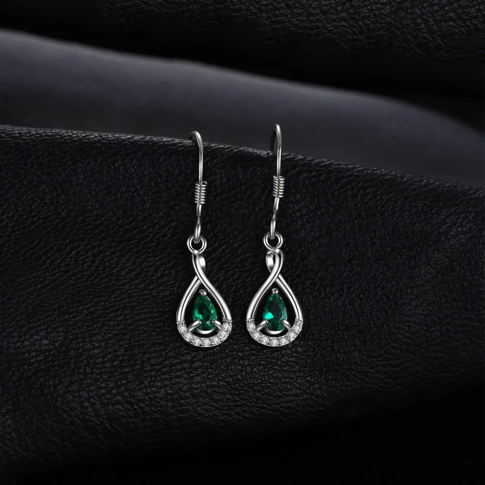 Elegant Pear Shaped Simulated Emerald Drop Earrings in 925 Sterling Silver - Stunning Green Gemstone Jewelry