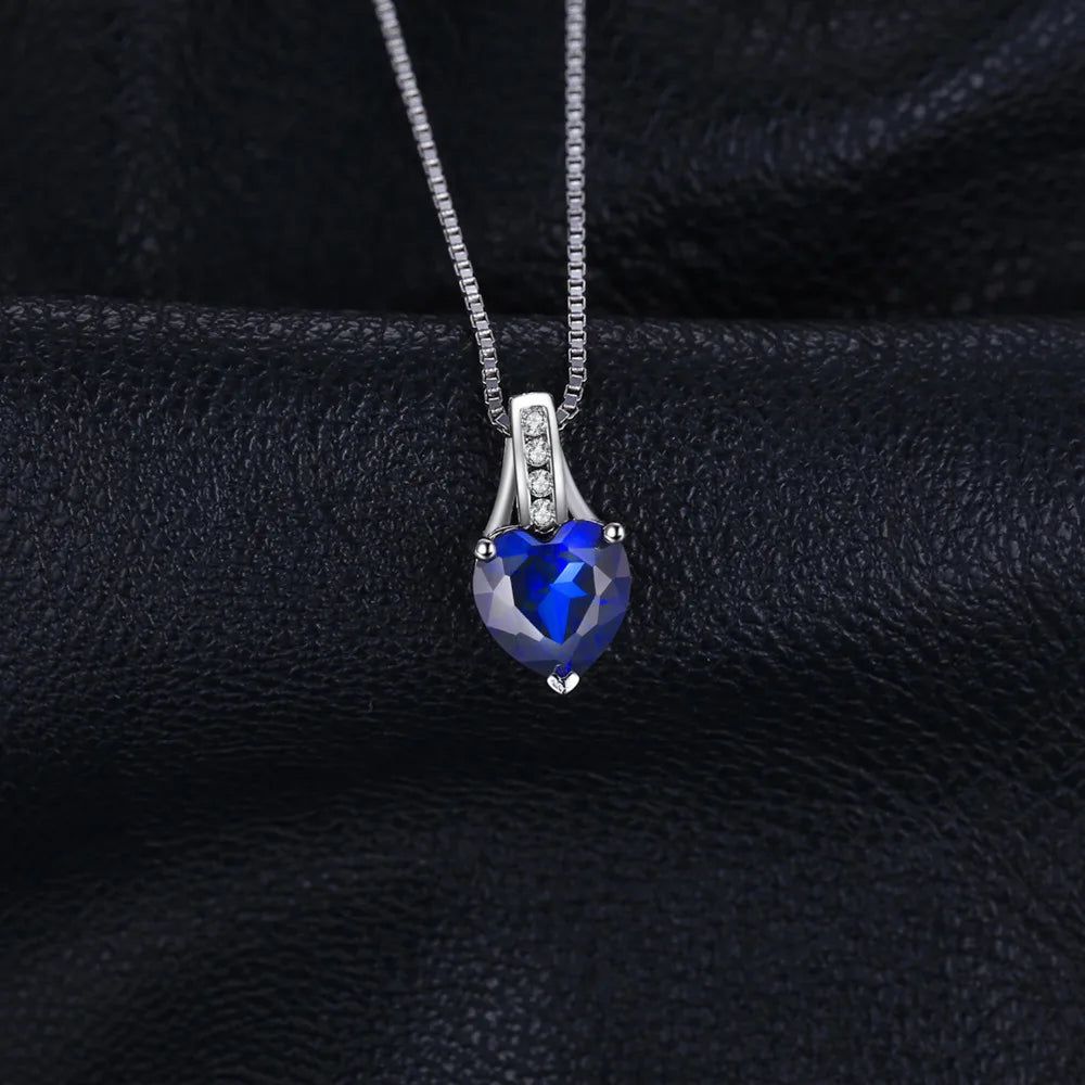 Exquisite Love Heart Pendant with 1.7ct Created Blue Sapphire in 925 Sterling Silver