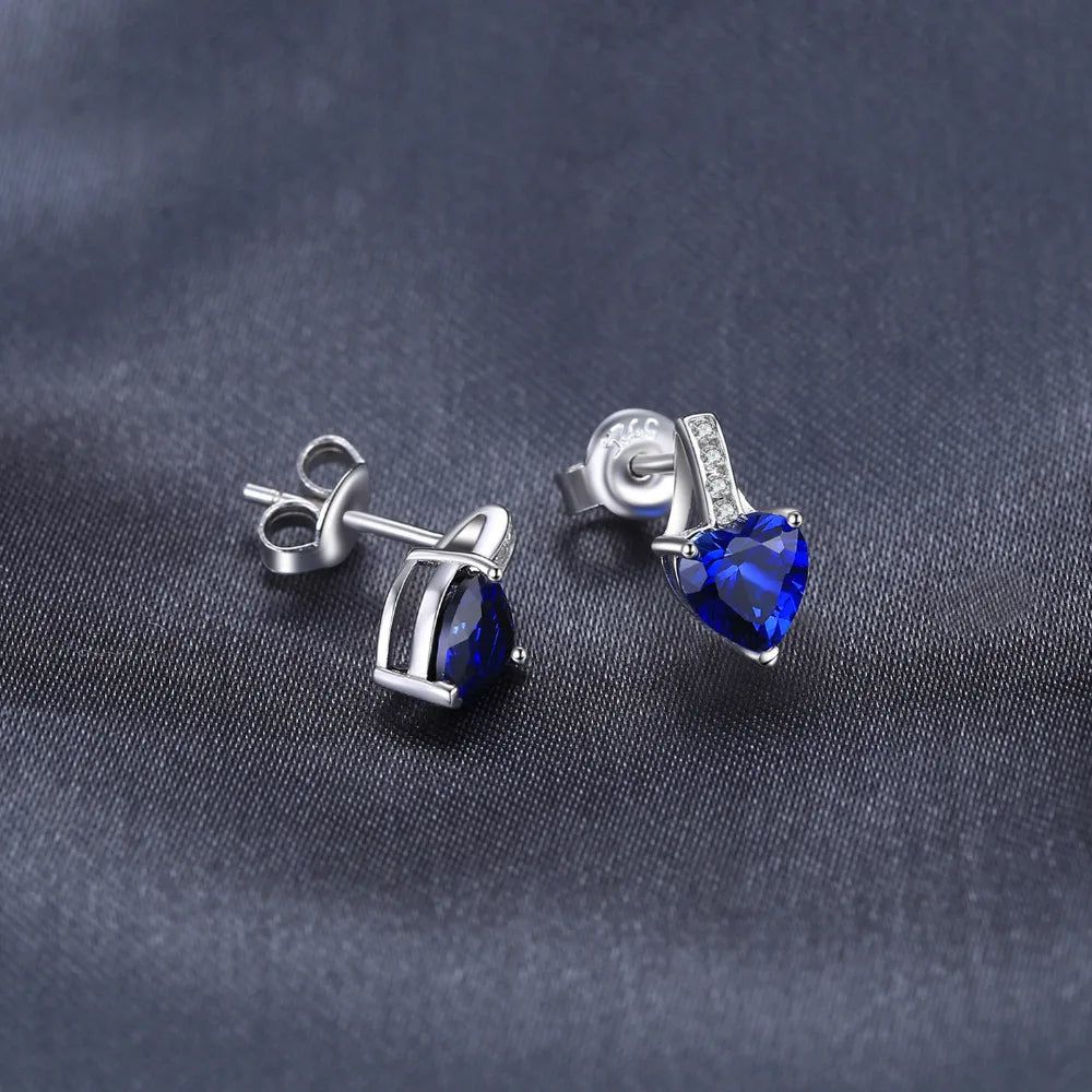 Heart-Shaped 2.1ct Created Blue Sapphire Stud Earrings in 925 Sterling Silver