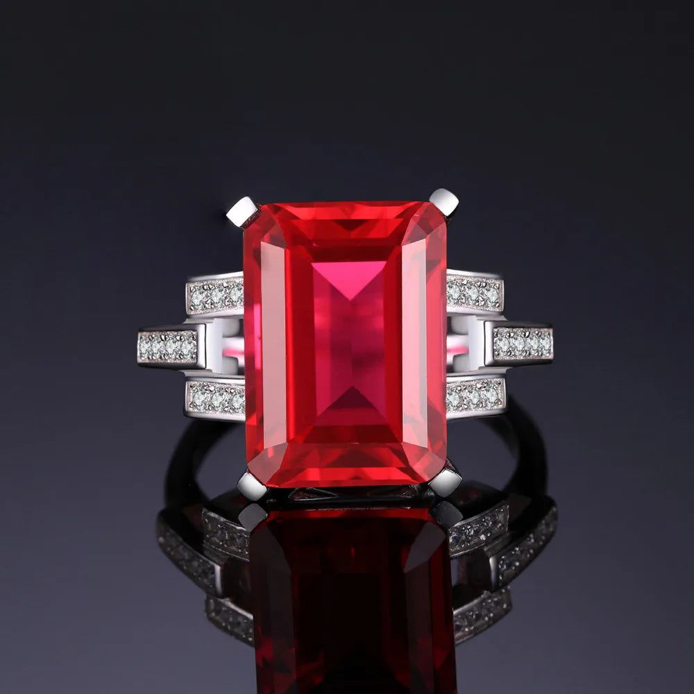 9.1ct Radiant Red Created Ruby Sterling Silver Solitaire Ring