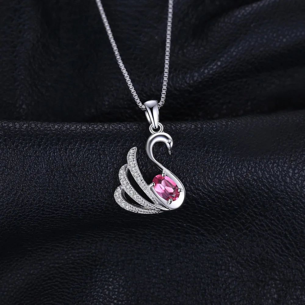 Swan Design Natural Pink Topaz Pendant in 925 Sterling Silver - Pendant Only