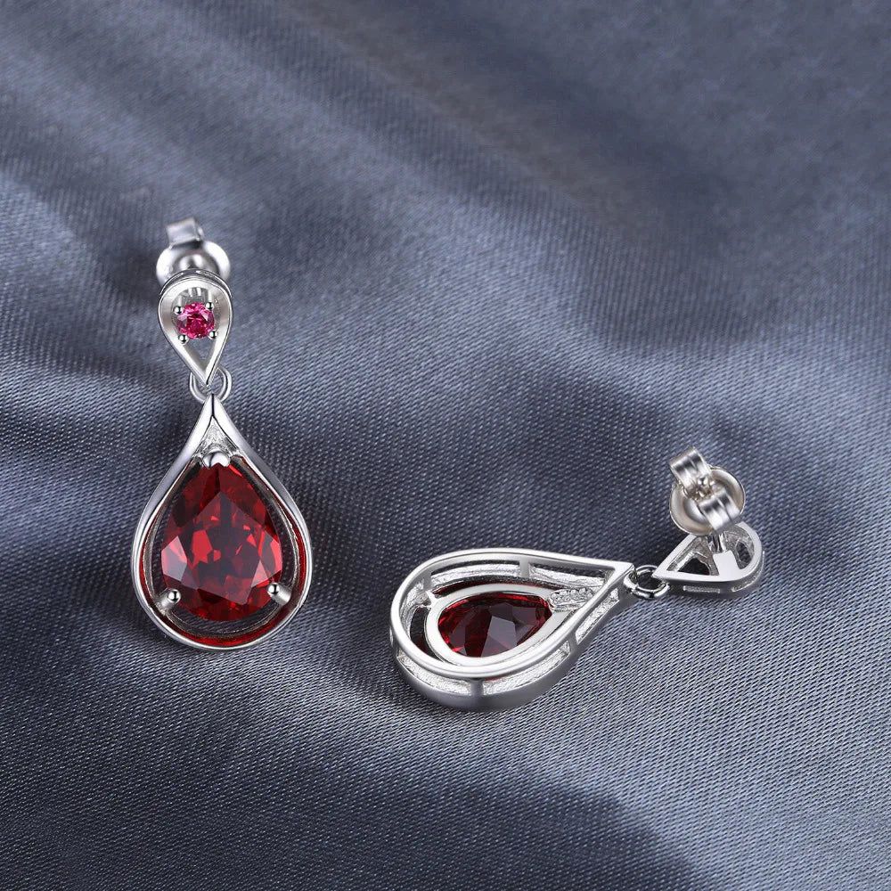 Sophisticated Water Drop Dangle Earrings with 7.6ct Created Red Ruby in 925 Sterling Silver