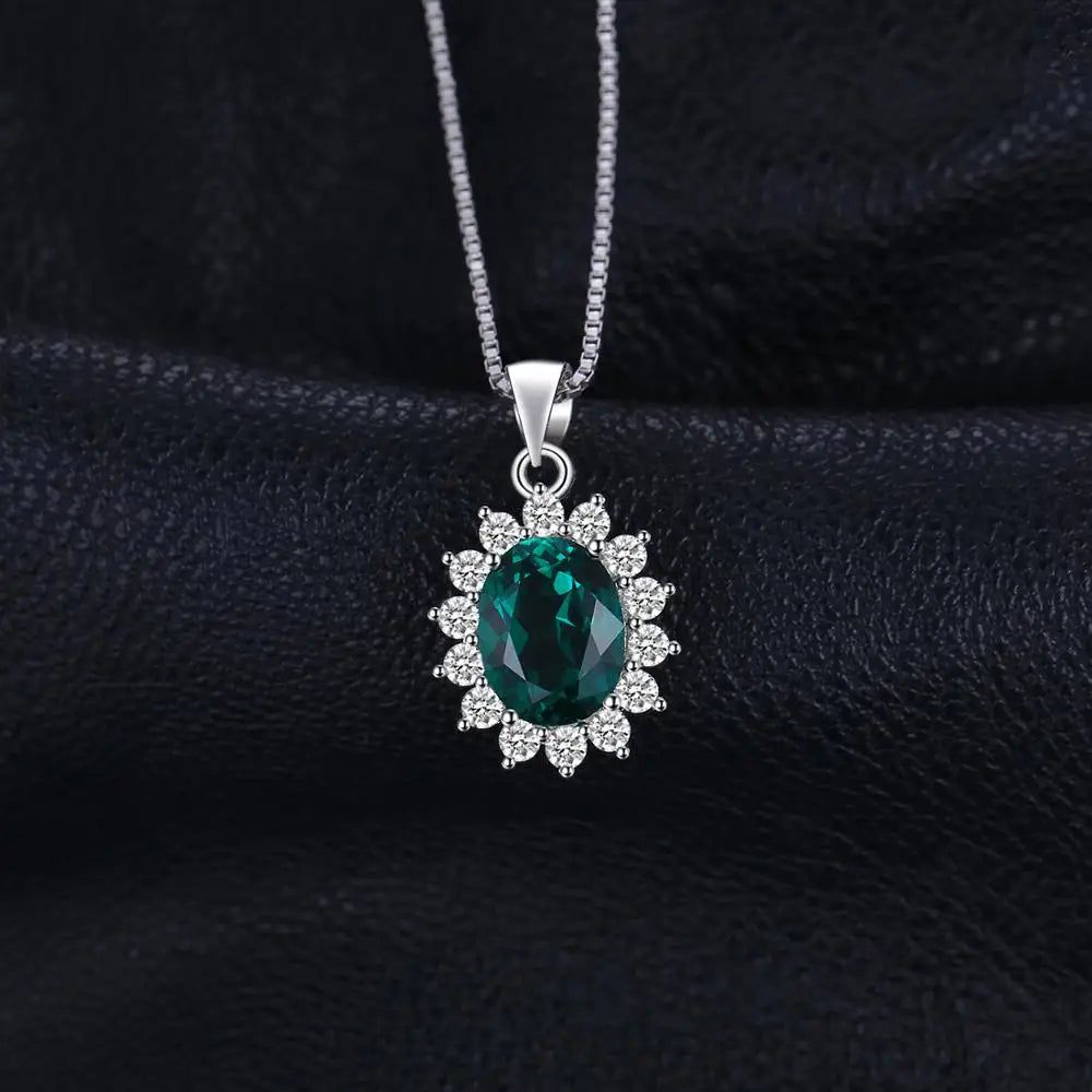 Princess Diana Inspired Simulated Emerald Pendant in 925 Sterling Silver - No Chain Included