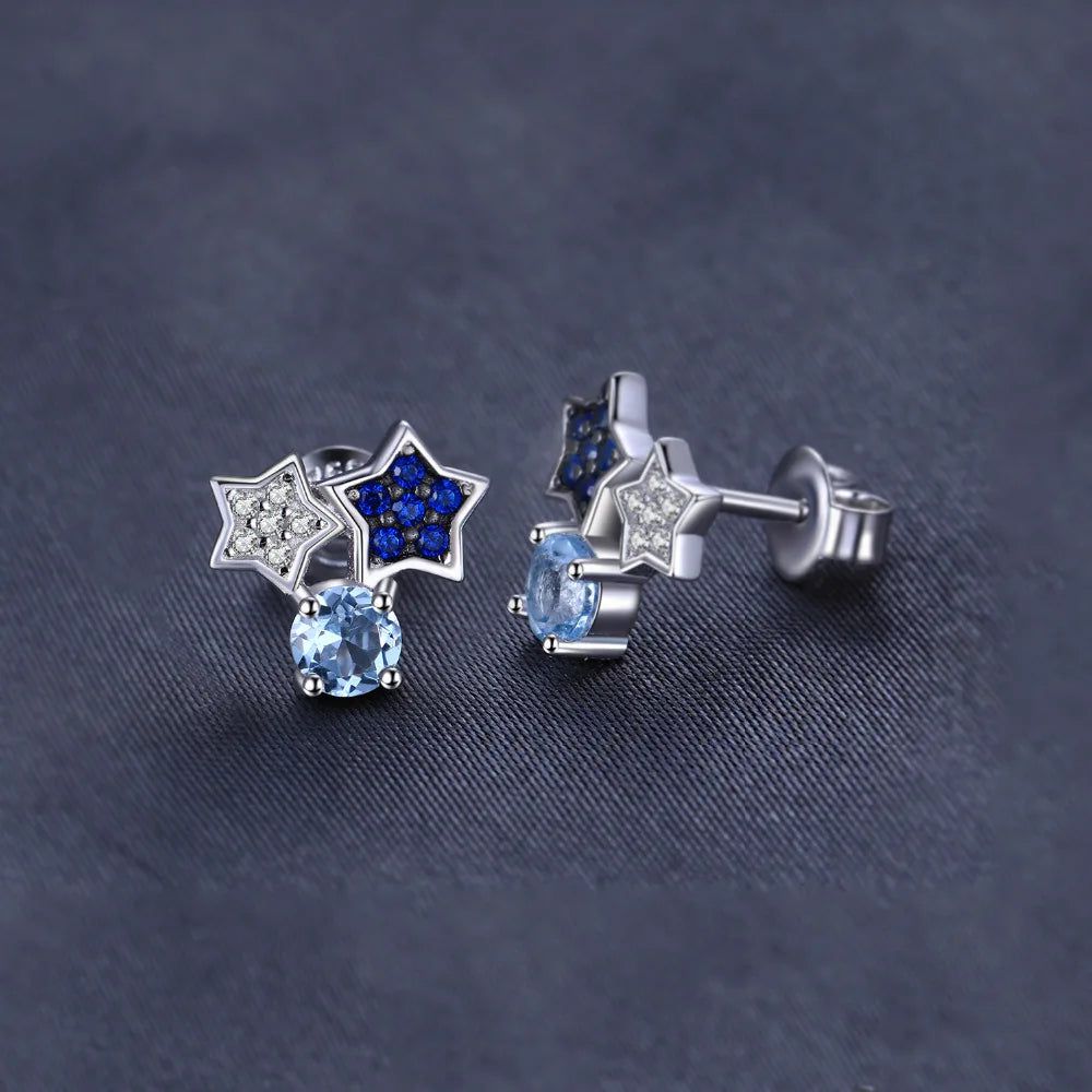 Sterling Silver Star-Studded Sky Blue Topaz and Created Spinel Earrings