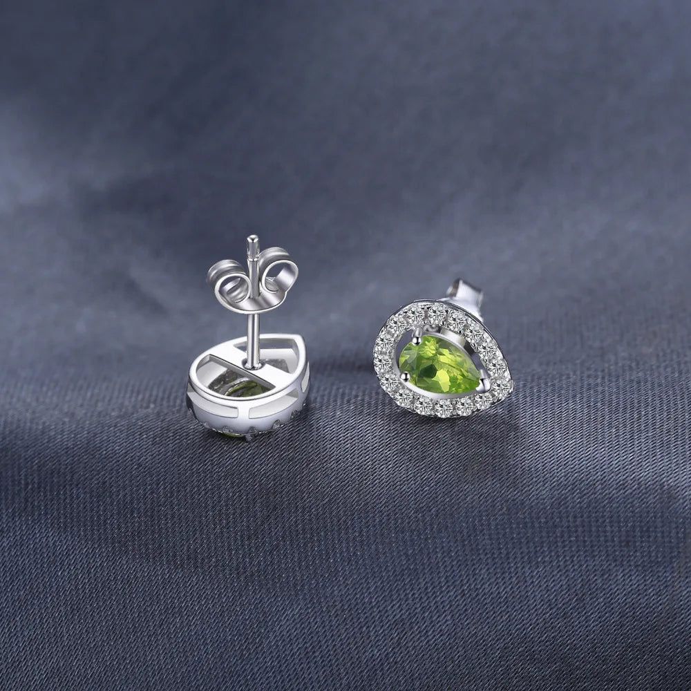 Elegant Green Peridot Pear-Shaped Stud Earrings in 925 Sterling Silver