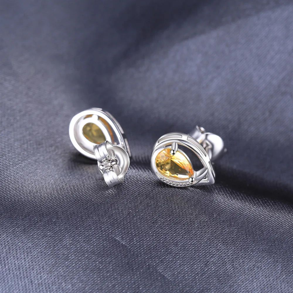 Fashionable 1ct Pear-Shaped Created Orange Sapphire Sterling Silver Stud Earrings