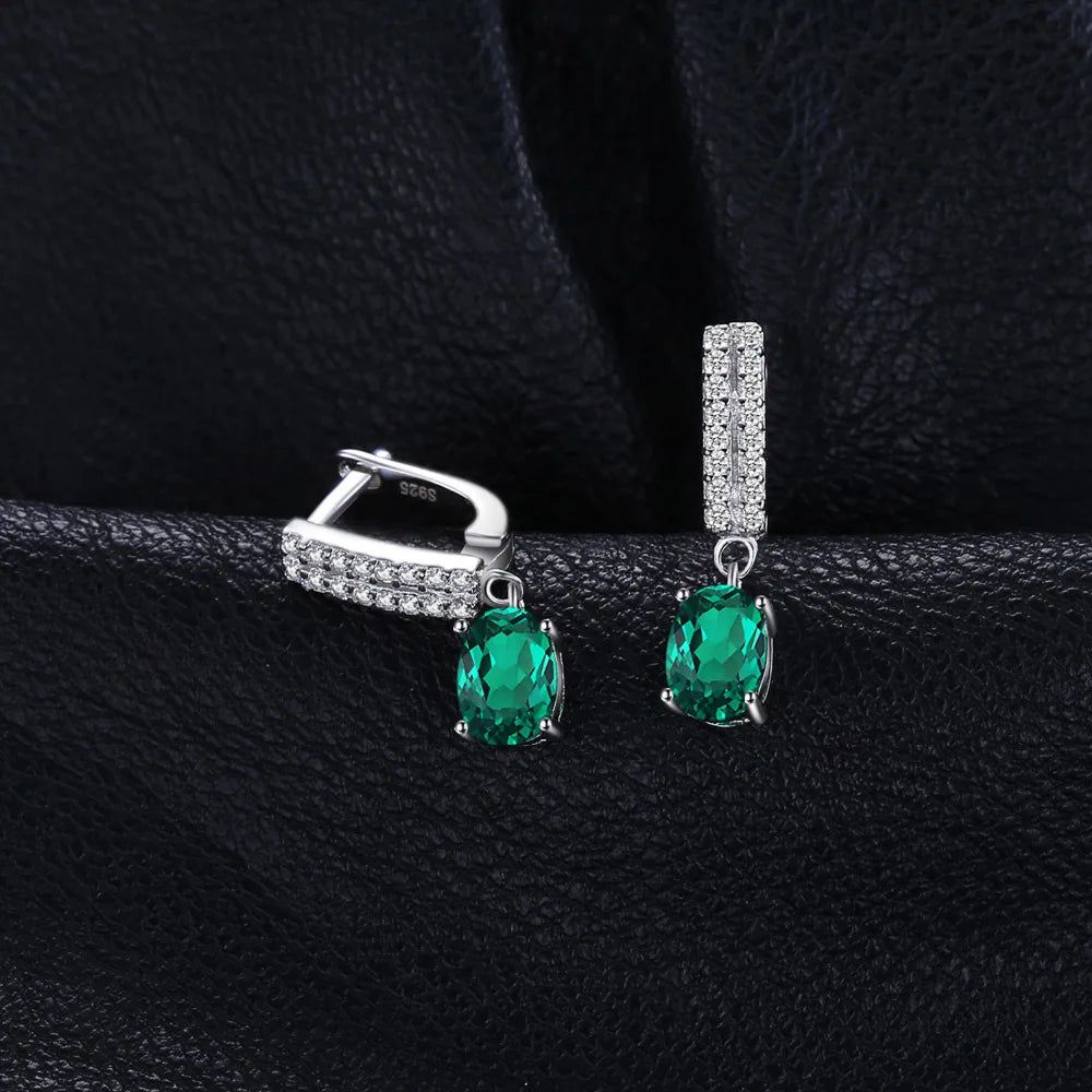 1.4ct Oval Nano Emerald Hoop Earrings in 925 Sterling Silver - Elegant Fine Jewelry