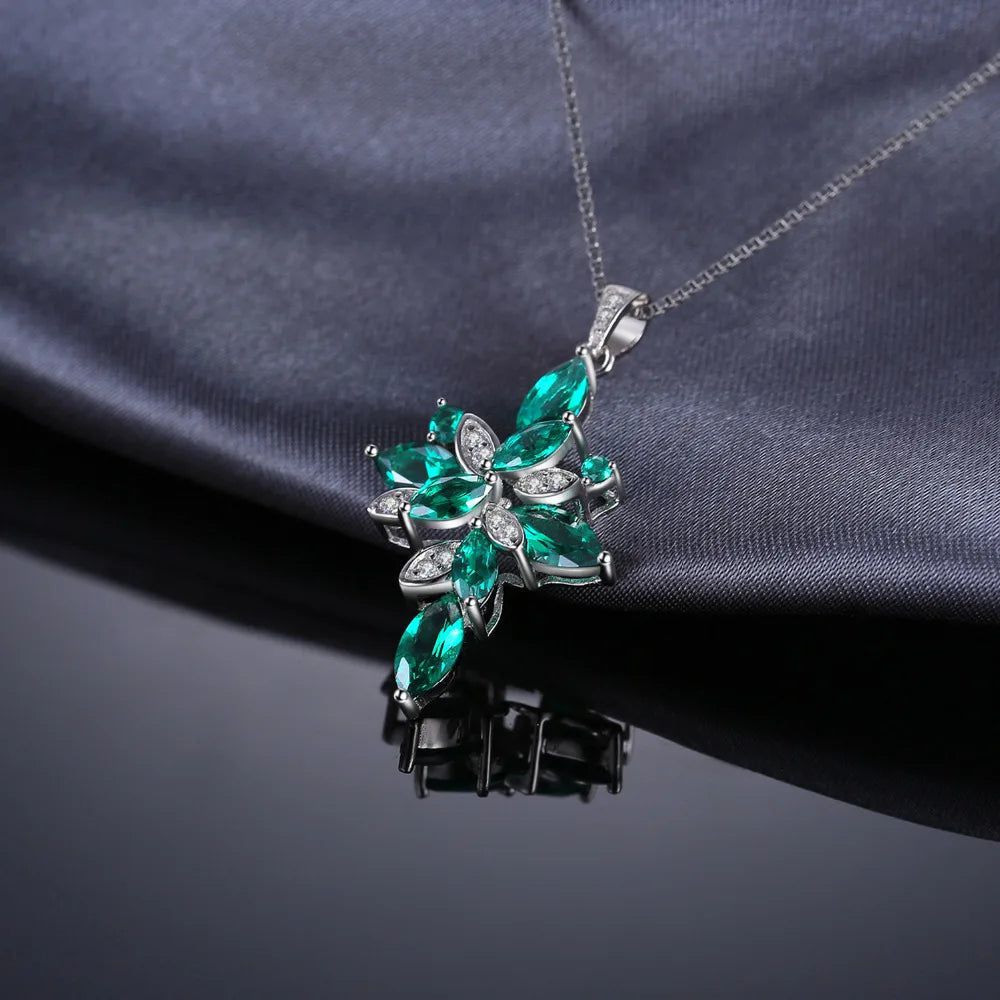 Elegant 2.4ct Green Nano Emerald Flower Pendant in 925 Sterling Silver - Choker Style, Pendant Only