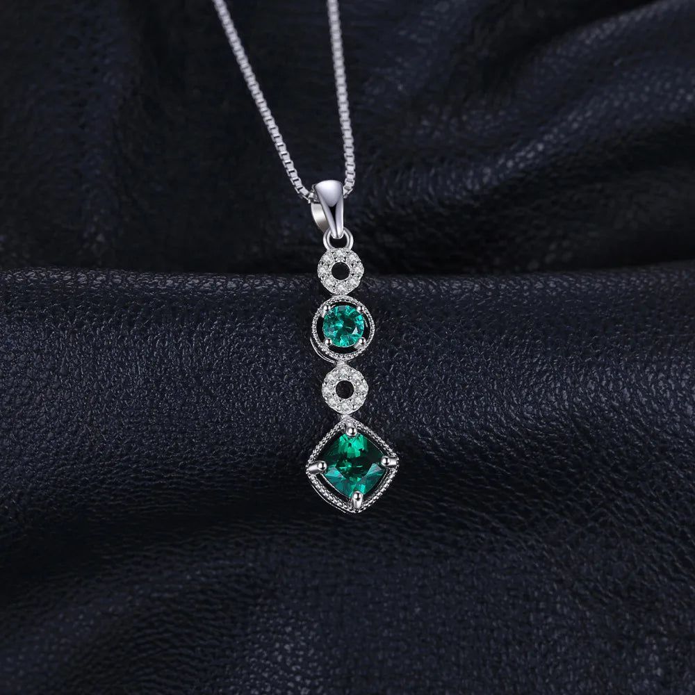 Classic Created Emerald Pendant in 925 Sterling Silver - Pendant Only, No Chain Included